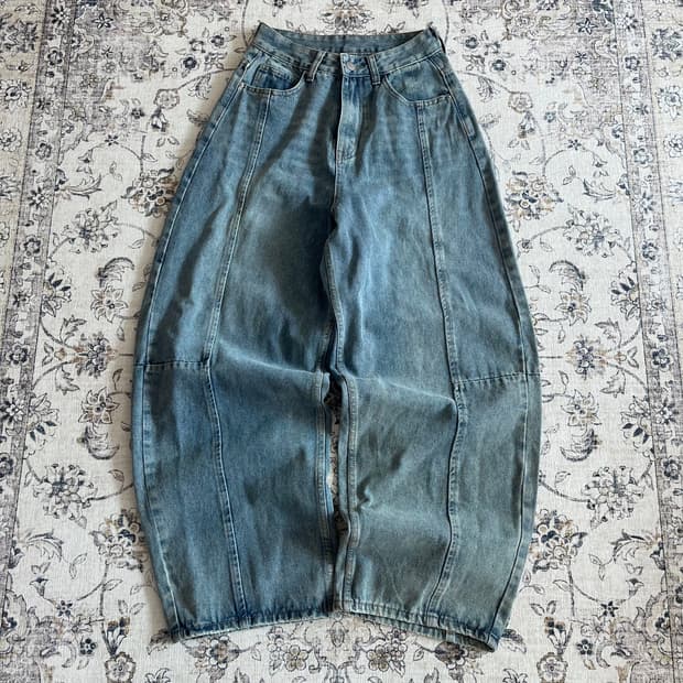 빈티지 절개 디테일 데님 벌룬팬츠