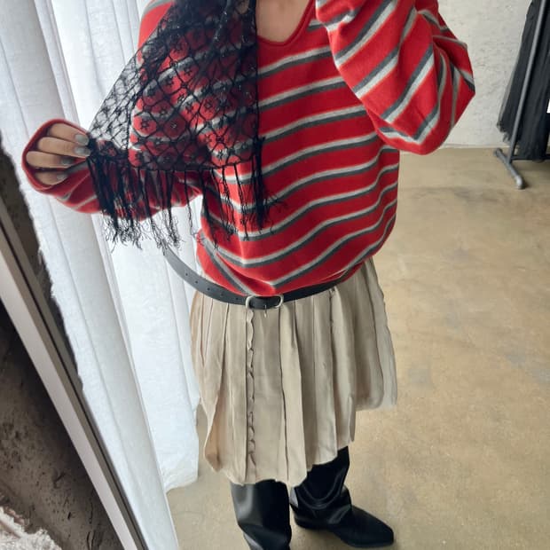 jpn 실버 펄사 레이스 롱 스카프 블랙