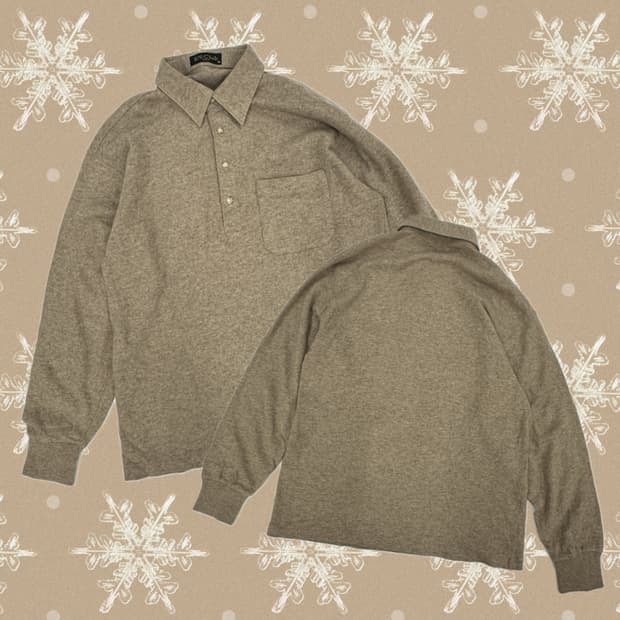 EX-Club 베이지 카라 핀터깔 베이직 모직 티셔츠 아메카지 보헤미안 