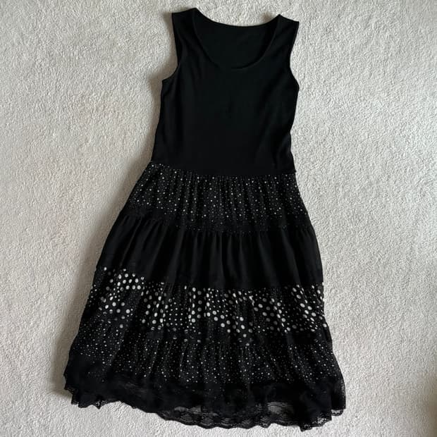 일본빈티지 블랙 도트 나시 원피스