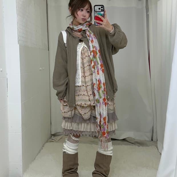 데일리 집업 하구미 잔꽃 원피스 모리걸 봄 코디세트