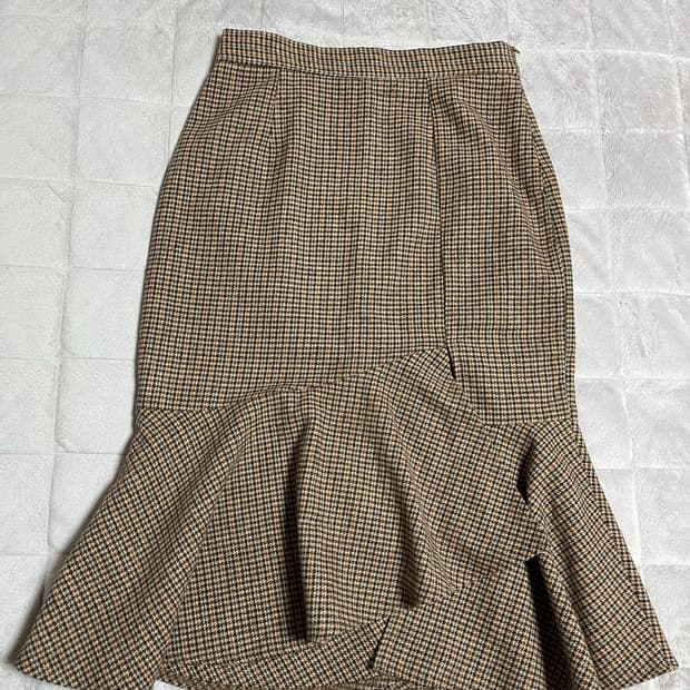 (구매가 8만원) 머메이드 슬릿 체크 모직울스커트