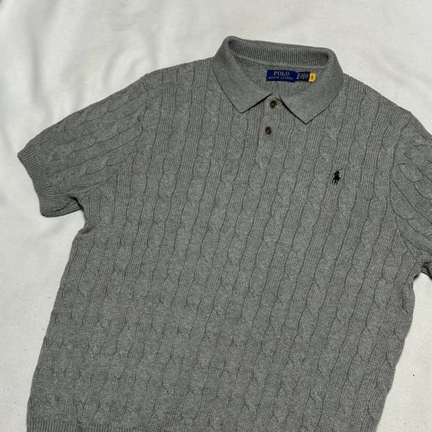 XL 폴로랄프로렌 그레이 케이블 반팔 니트 