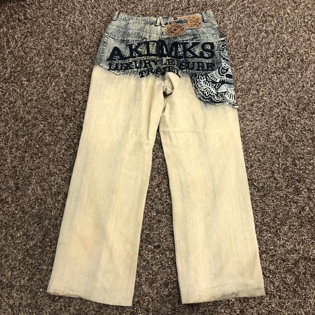 아카데믹스 패치워크 스펠아웃 데님 팬츠