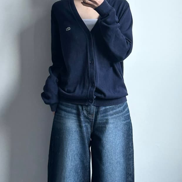 라코스테 자수로고 네이비 니트 가디건