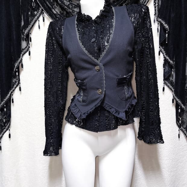 로맨틱고딕 고스로리 펑크 오리엔탈 프릴 레이스 시스루 블라우스 자켓 공겜