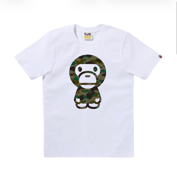 (W) 베이프 퍼스트 카모 빅 베이비 마일로 티셔츠 화이트 그린