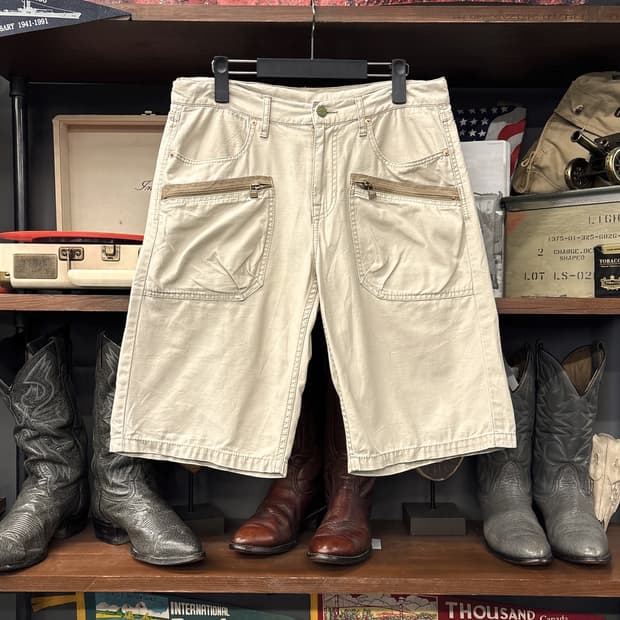 00s 오시코시 Y2K 밀리터리 지퍼카고 하프팬츠 베이지 N1275  