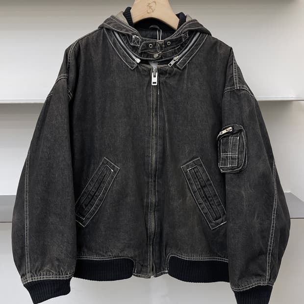 Quied Pie Club 90s 데님 후드 봄버 자켓