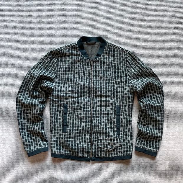 돌체엔가바나 체크 패턴 트위드 봄버 자켓 