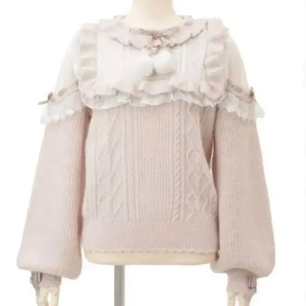 리즈리사 레이스 요크 폼폼 니트 탑 구버전 핑크 판매