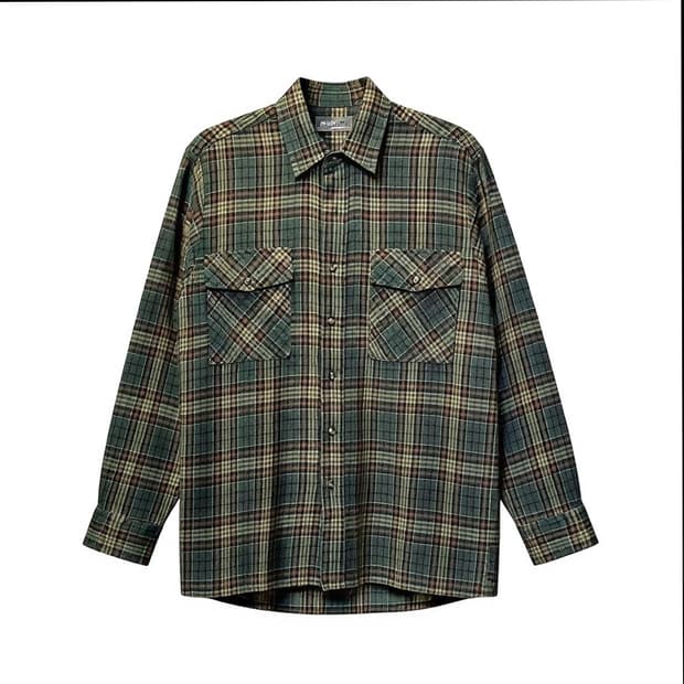 USA VINTAGE 긴팔 셔츠 체크 패턴 투포켓 디테일 카키