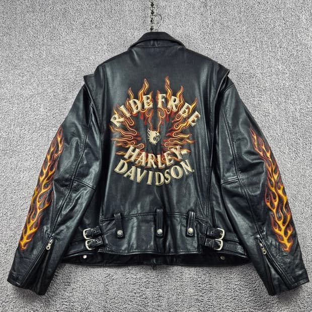 할리데이비슨 라이드프리 바이커 플레임 가죽 자켓 (3XL) / 11366