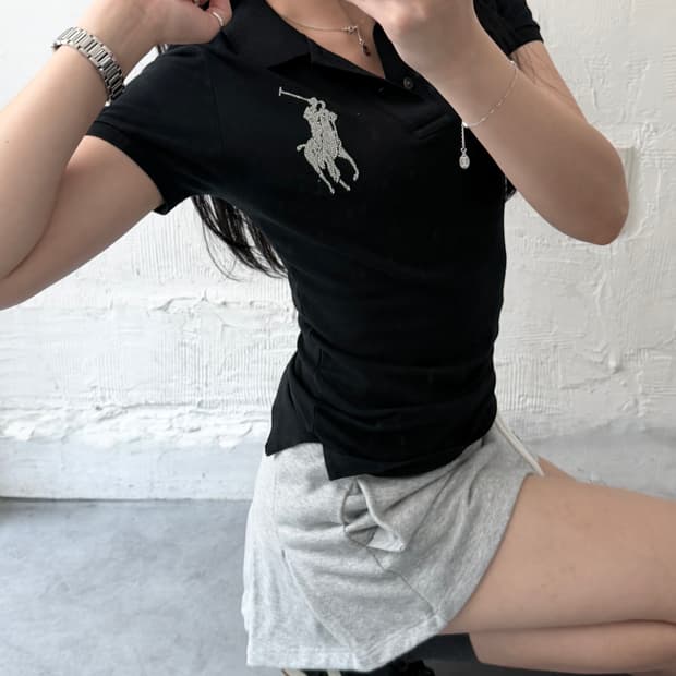 Polo 랄프로렌 우먼 글리터 빅포니 블랙컬러 PK 카라티셔츠