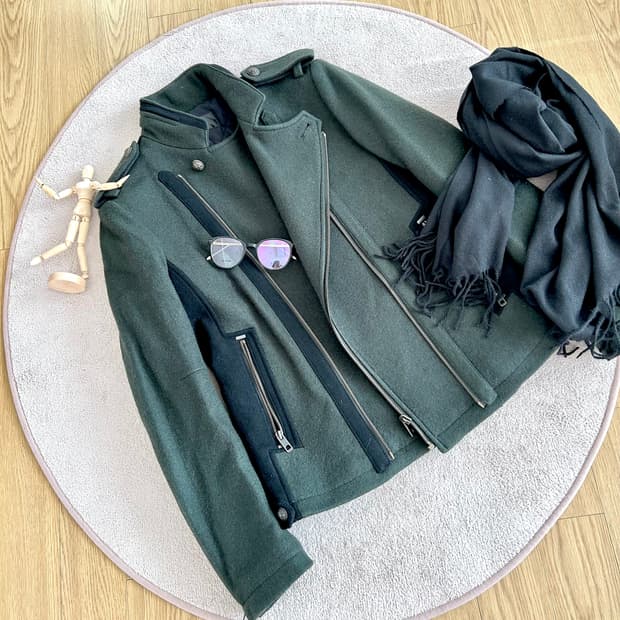 타임옴므 배색 디테일 지퍼 울 모자켓