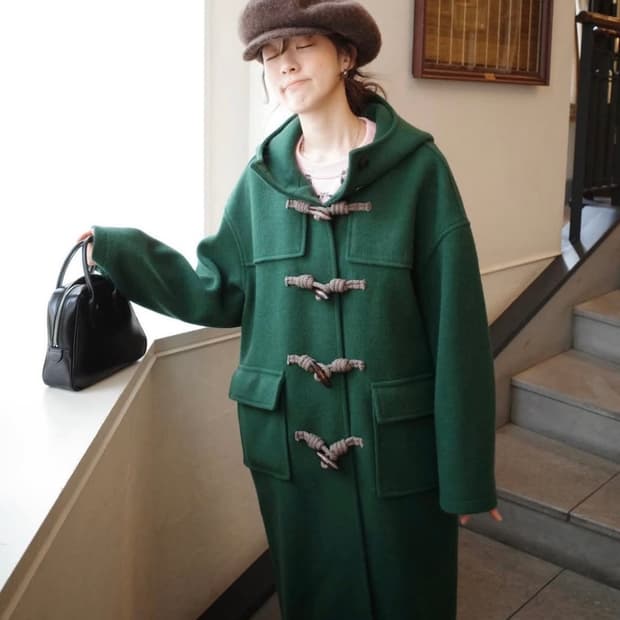 (상태굿) 플레따 Hooded Duffle Coat Dark Green