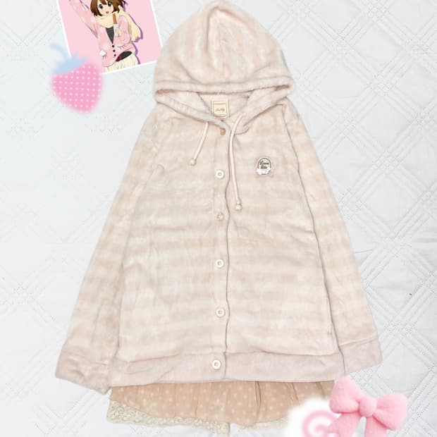 ꒰ঌ 폭닥 스트라이프 핑크 후드집업 ໒꒱