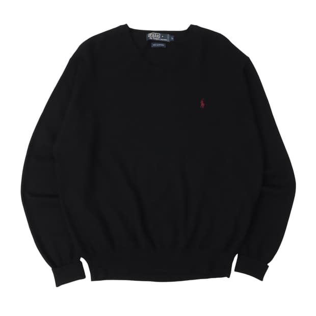 폴로 랄프로렌 블랙 램스울 브이넥 니트