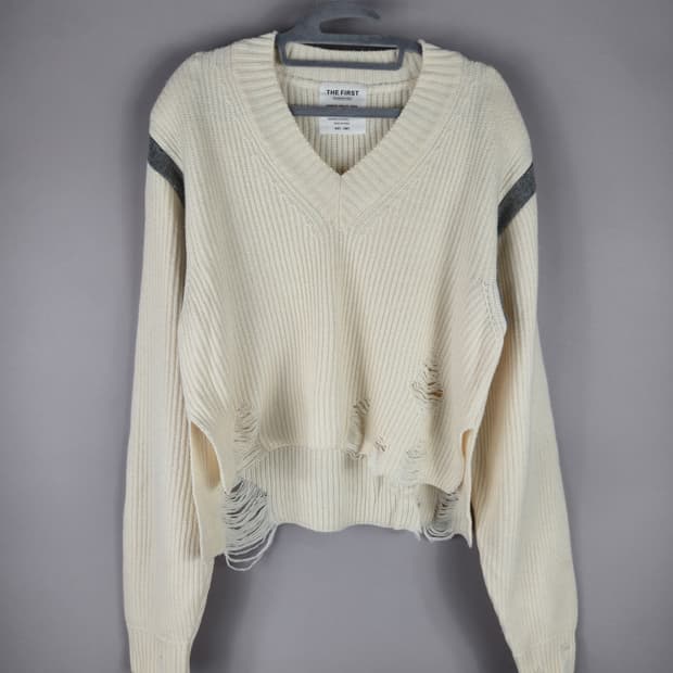 [무료배송]더퍼스트 F 남성 어깨 패드 오버핏 V넥 크롭 니트