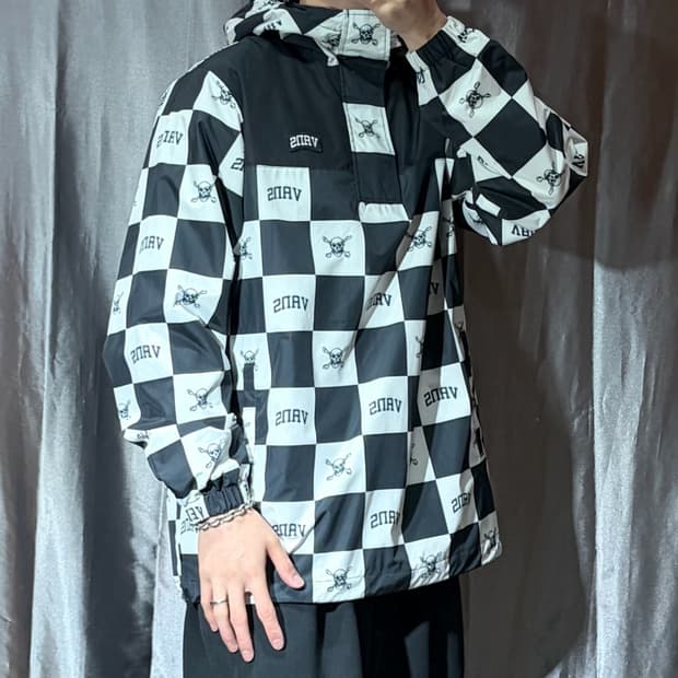 L Vans 반스 스컬 체커보드 나일론 후드 아노락