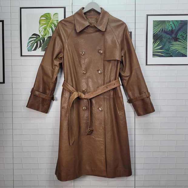 로보 양가죽 카멜 베이지 트렌치 롱 코트 77사이즈
