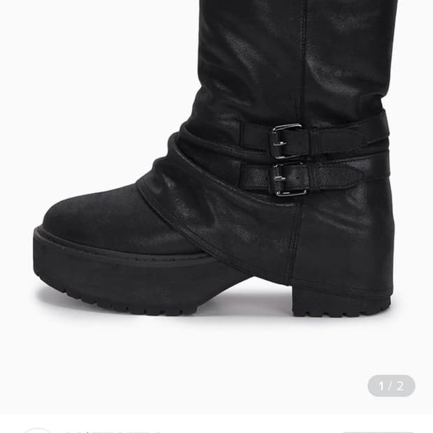 마뗑킴 블랙 레어이드 레더 미들 부츠 240사이즈