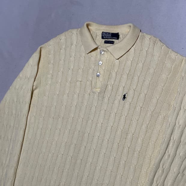 100 폴로랄프로렌 코튼 엘로우 케이블 카라 니트