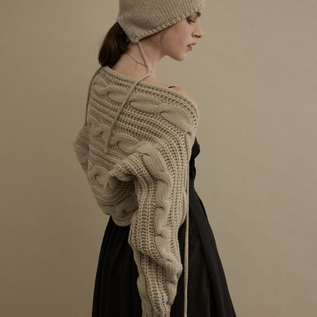 쓰리타임즈 케이블 울 볼레로 비니21fw 베이지