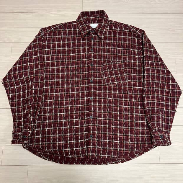 hoodie 버건디 체크 트위드 오버핏 셔츠 / 겨울 셔츠 아우터 