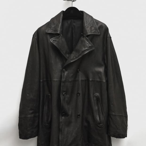Washed Leather Pea Coat (M)