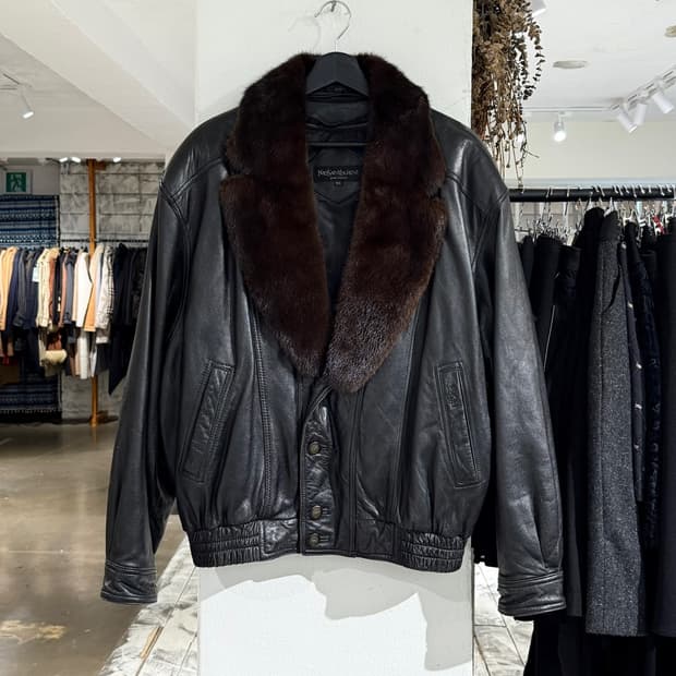 이브생로랑 뿌르 옴므 90s 퍼 카라 레더 자켓