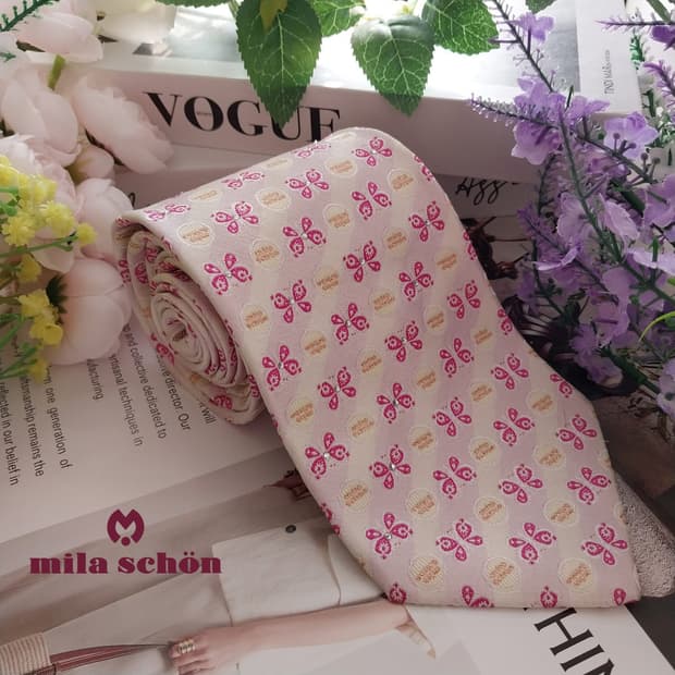 밀라숀 실크 핑크 도트 패턴 넥타이 9.5cm A+등급 K1315
