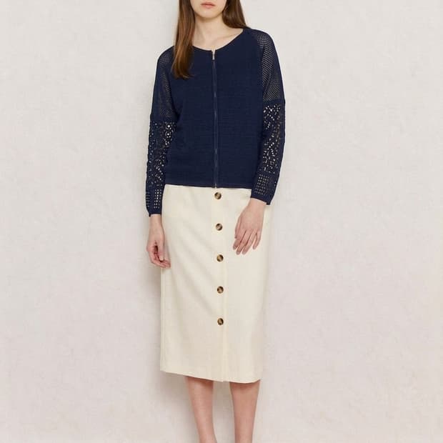 드라이완료🌸 올리브데올리브 네이비 펀칭 지퍼 가디건 M | 봄 간절기