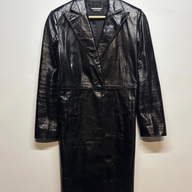 SYSTEM 블랙 레더 코트