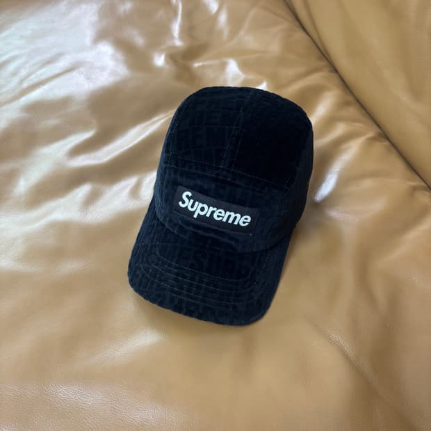 슈프림 캠프캡 모자 박스로고 자카드 벨벳 블랙