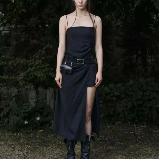 bohemseo shirring linen slit onepiece