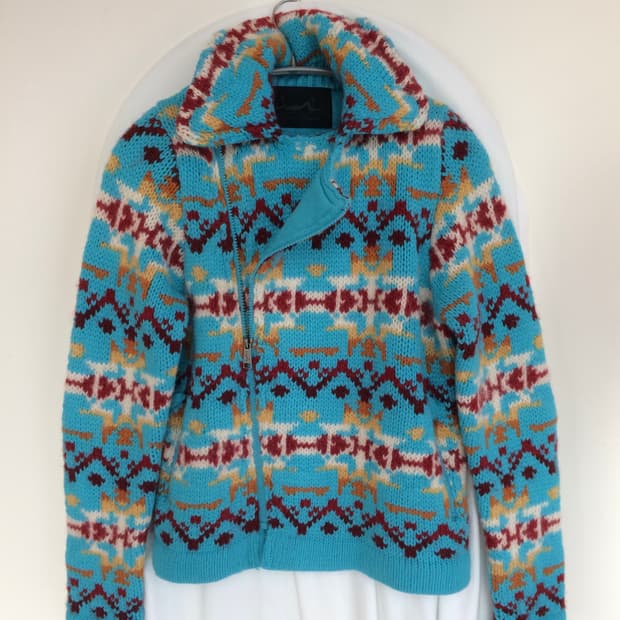 히스테릭 글래머 니트 라이더 자켓 패턴 짜임 니트 집업