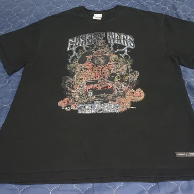 크리틱 포레스트 워 빈티지 프린팅 반팔티 블랙 (L)