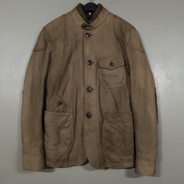 95) 커스텀멜로우 양가죽 램스킨 레더 엘보 패치 퀼팅 가죽 자켓 브라운