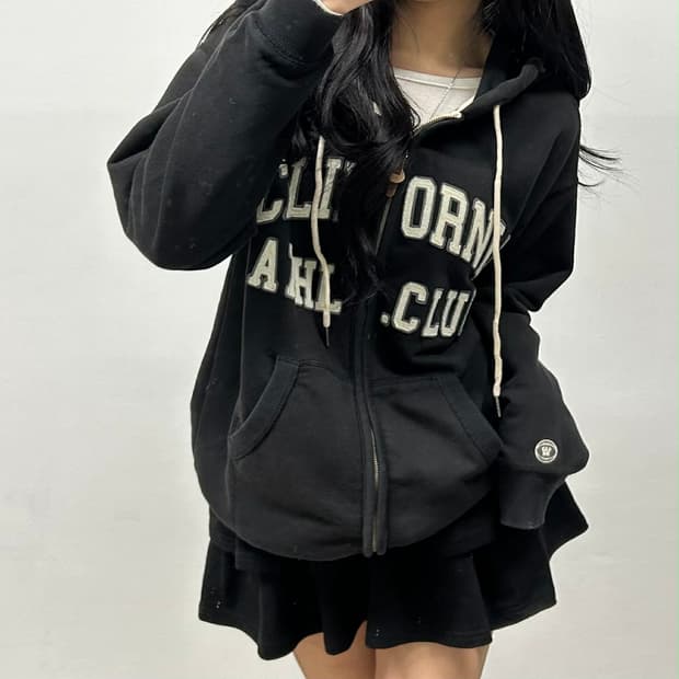 후아유 y2k 올드스쿨 블랙 스웻 후드집업 희귀져지(S)