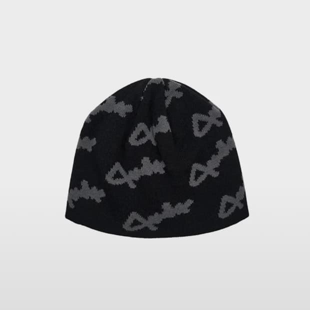 로고 자카드 비니 BLACK