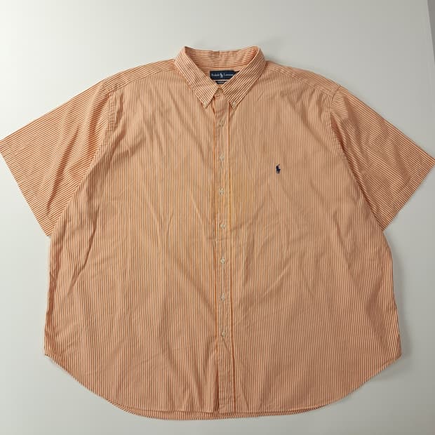 CK375 4XB 폴로 90s 오렌지 스트라이프 반팔 셔츠 남방