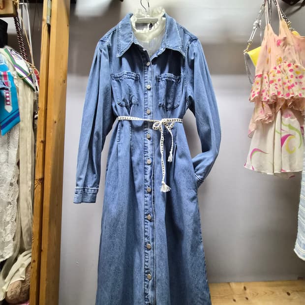 랩 벌룬 데님 롱 원피스