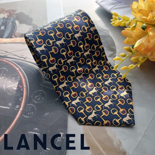 란셀 실크 네이비 승마 모티브 넥타이 9.9cm B등급 A18678