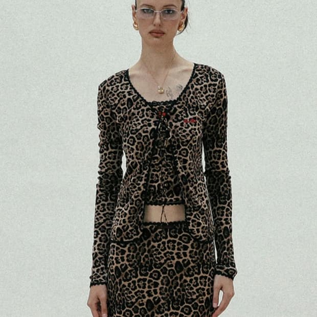 배드블러드 레오파드 타이 가디건 - 브라운