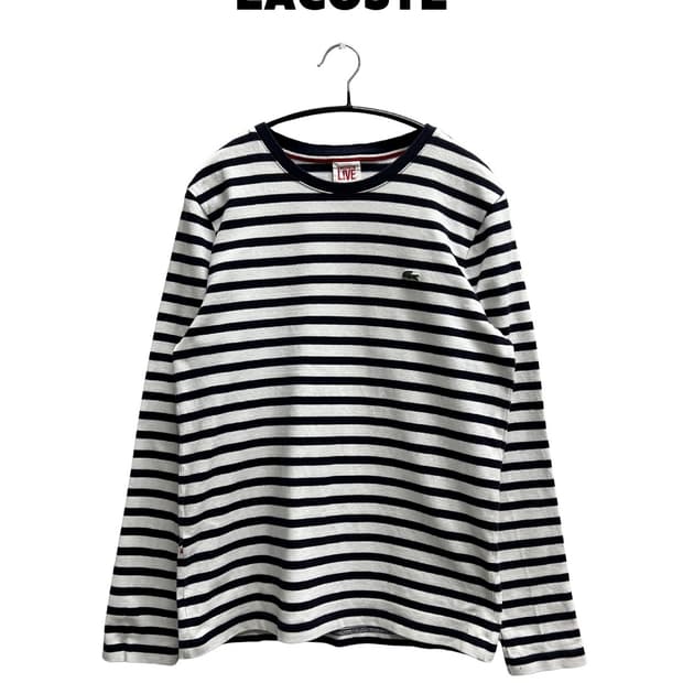 라코스테 스트라이프 긴팔 티 네이비/화이트
