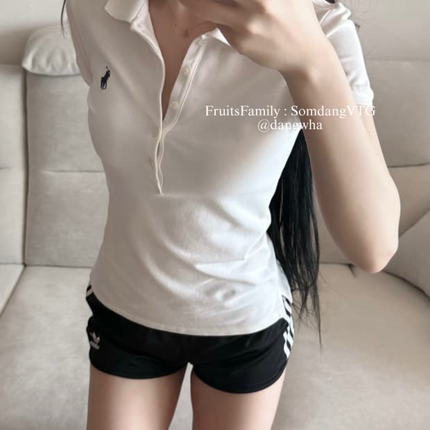 폴로 랄프로렌 화이트 블루 딱붙 반팔 