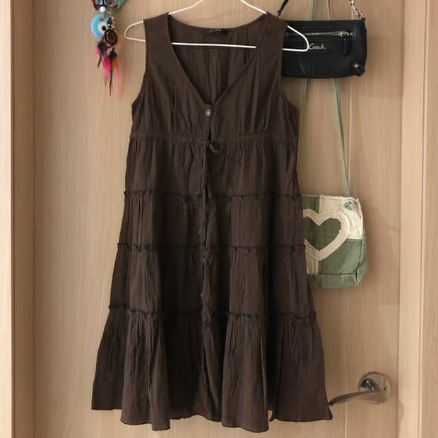Brown Tiered Sleeveless Mini Dress