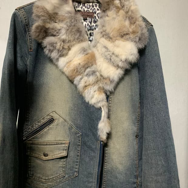 빈티지 데님 퍼 청자켓 