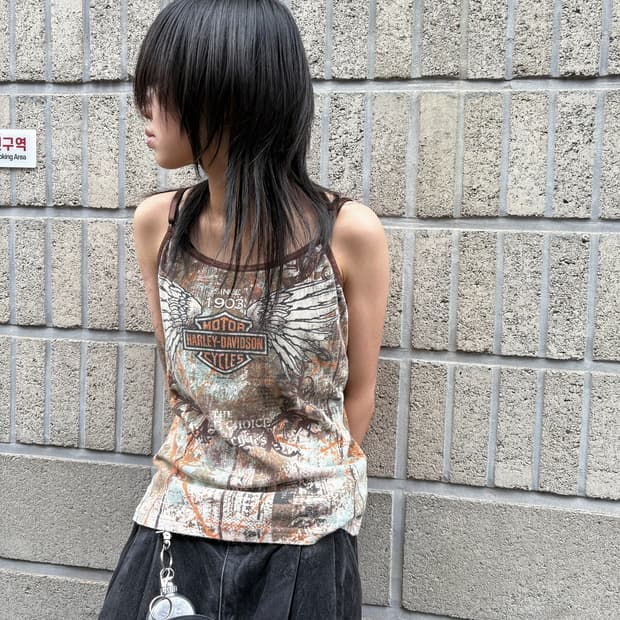 할리 데이비슨 코튼 그래픽 아트워크 슬리브리스